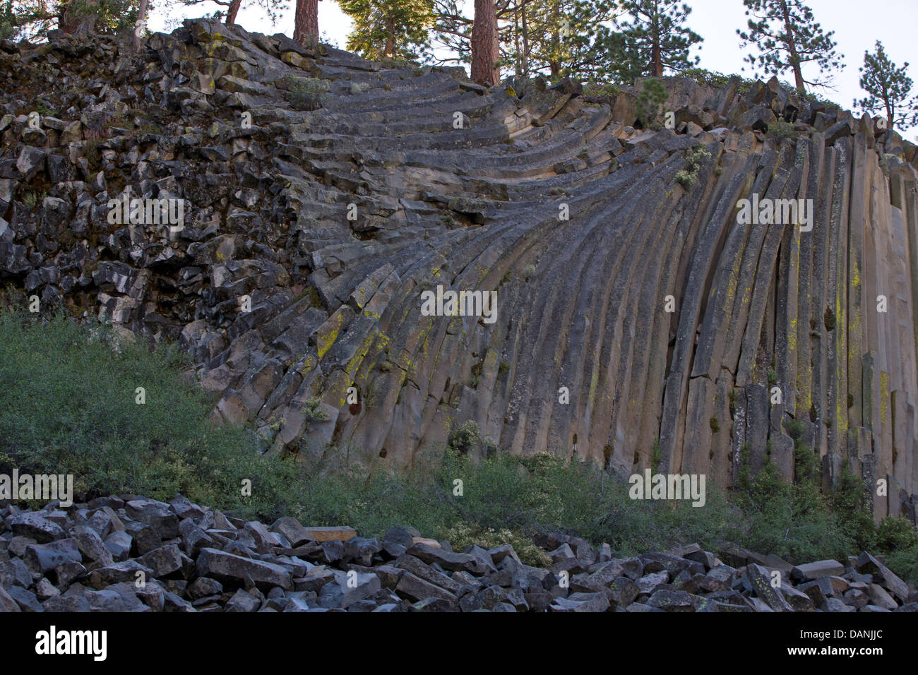 Columnar basalt rock formations, Devils Postpile National Monument, California, United States of America Stock Photo