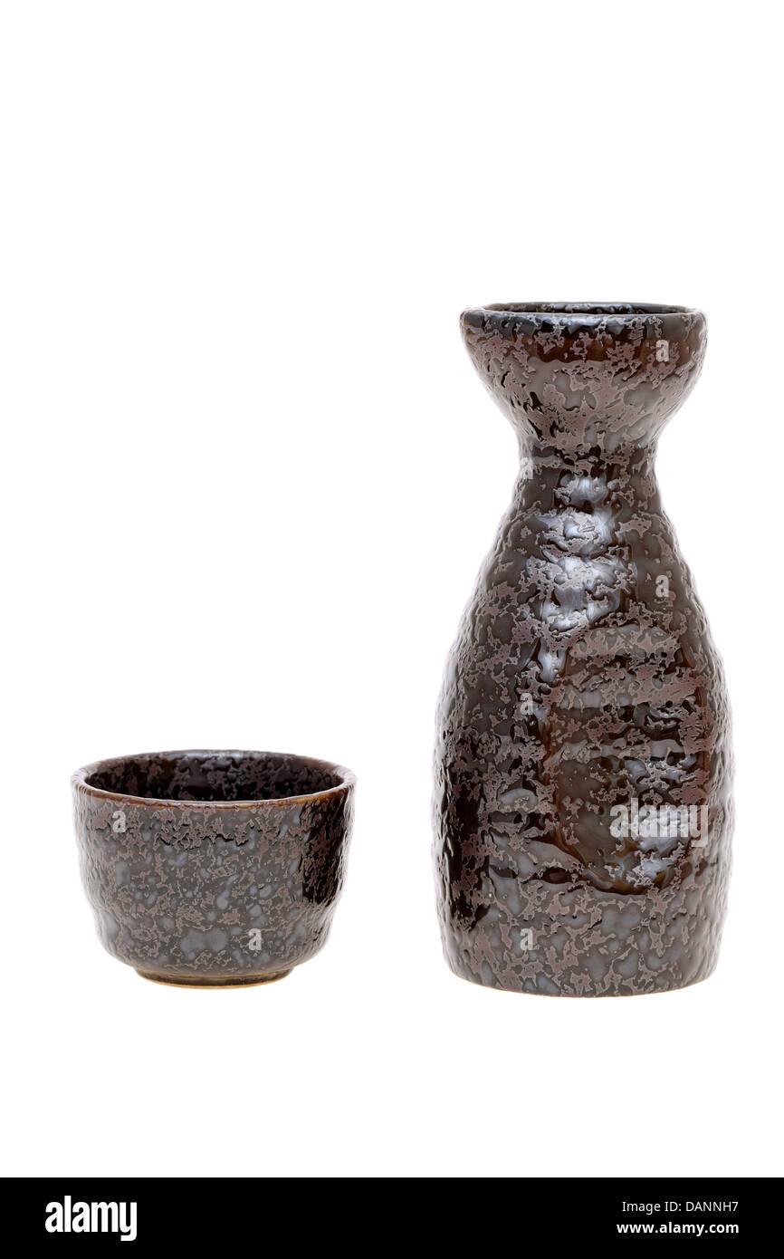 japanese traditional sake cup and bottle Stock Photo