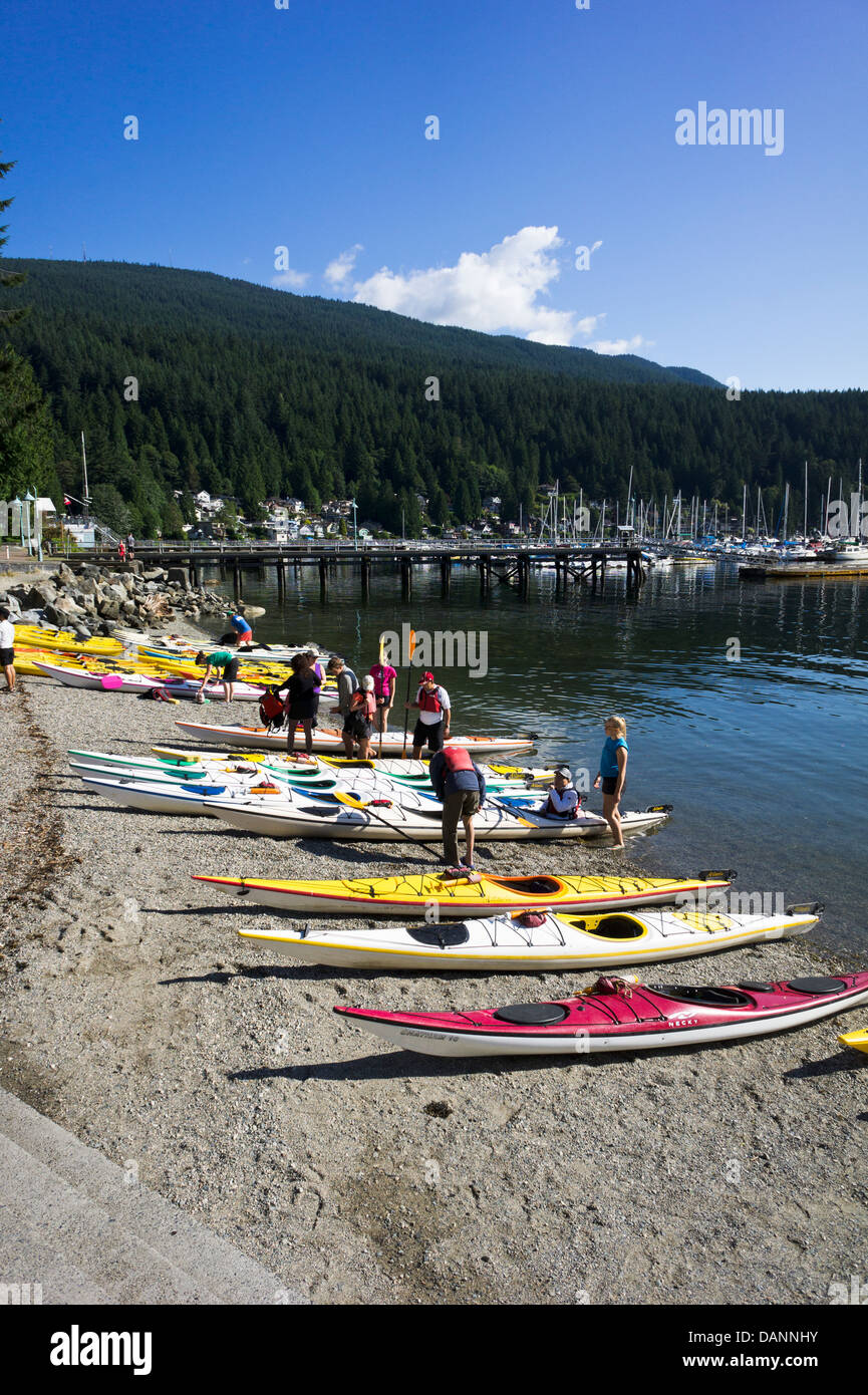 Kayakers in Deep Cove, North Vancouver, British Columbia, Canada Stock Photo