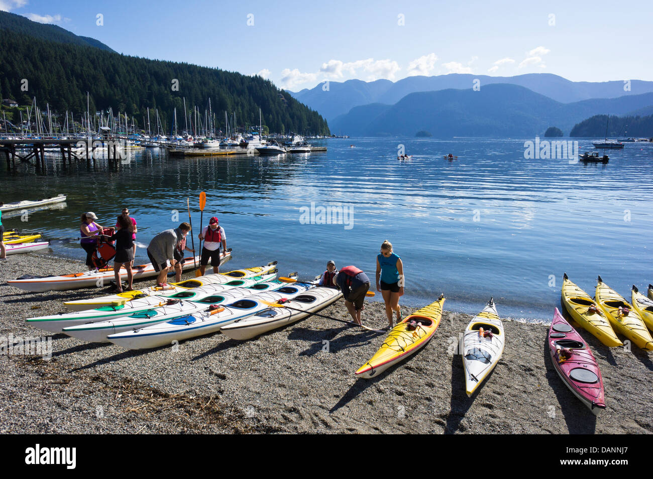 Kayakers in Deep Cove, North Vancouver, British Columbia, Canada Stock Photo