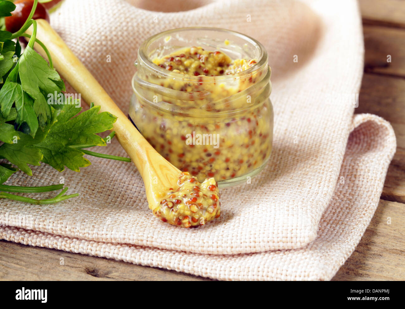 Traditional dijon mustard in a glass jar Stock Photo Alamy