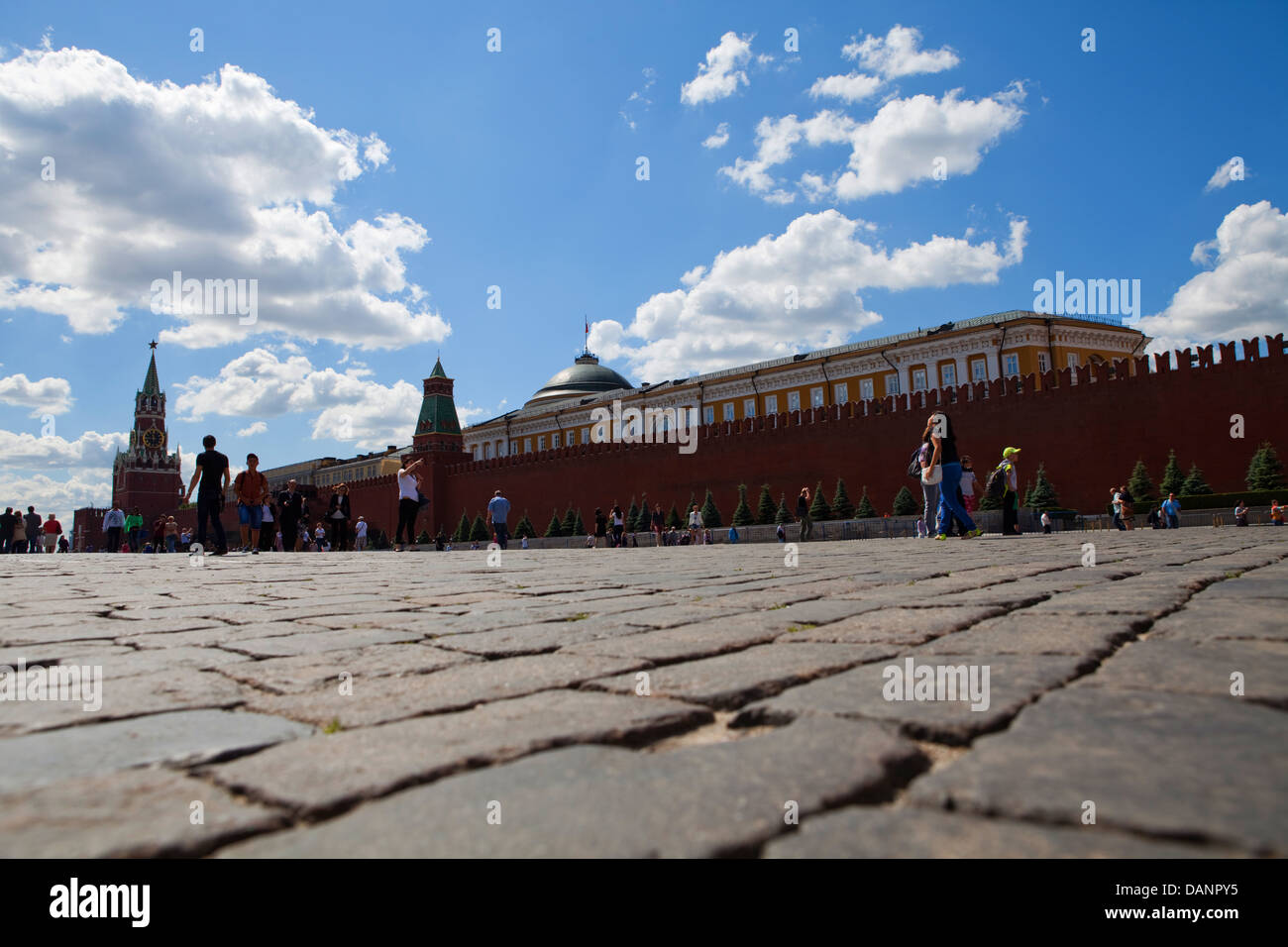 Russia;Moscow Kremlin silhouette in a sunny summer day; paving stone blocks Stock Photo