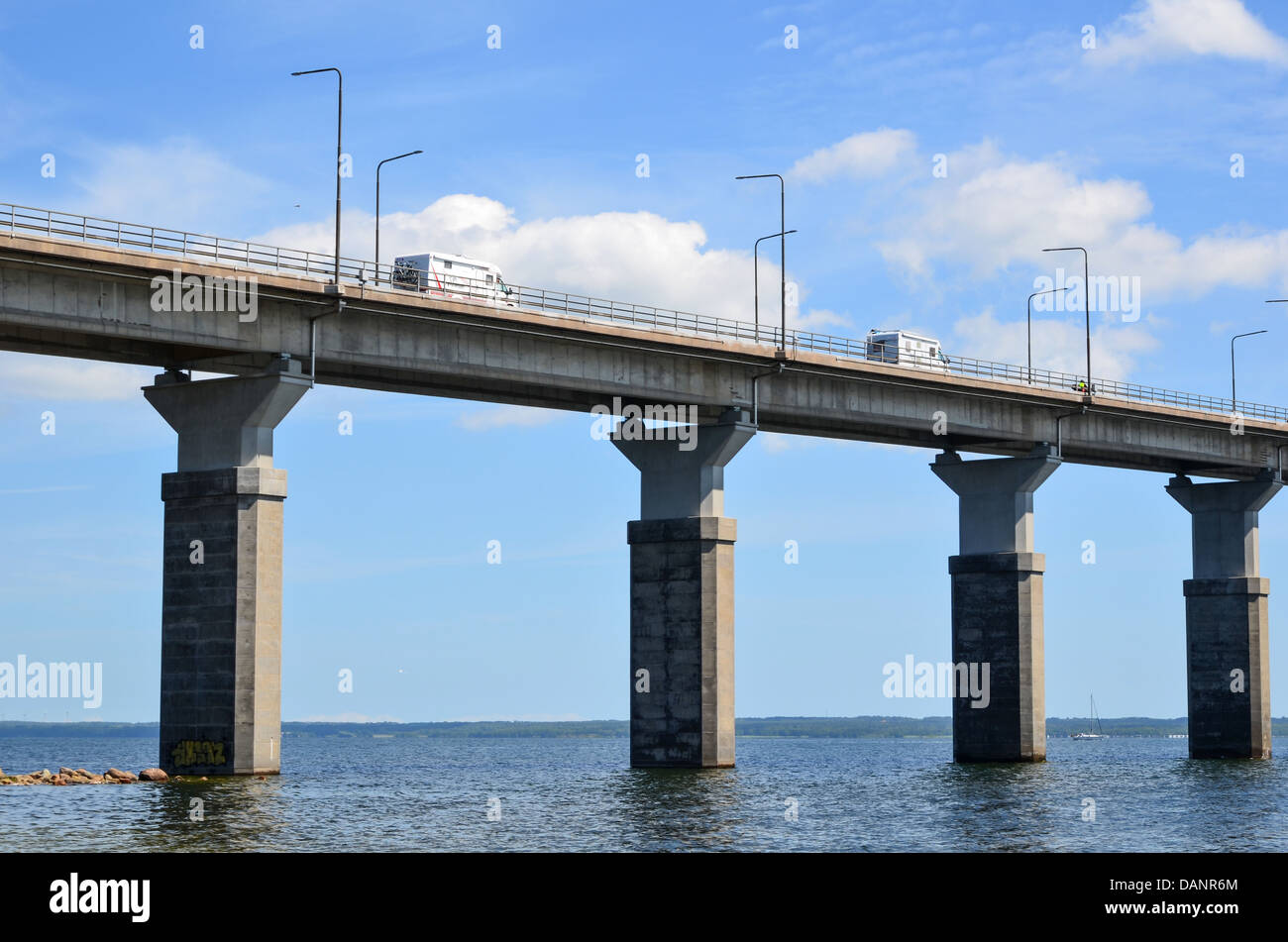 Tourists on their way to the island Oland on the bridge from mainland Sweden. Stock Photo