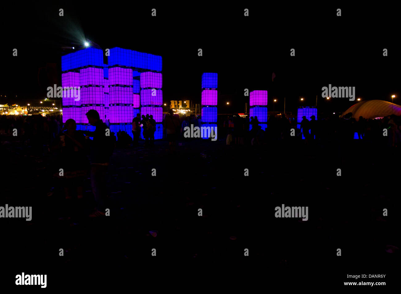 Cube henge at night in the Silver Hayes arena, Glastonbury Festival 2013 Stock Photo
