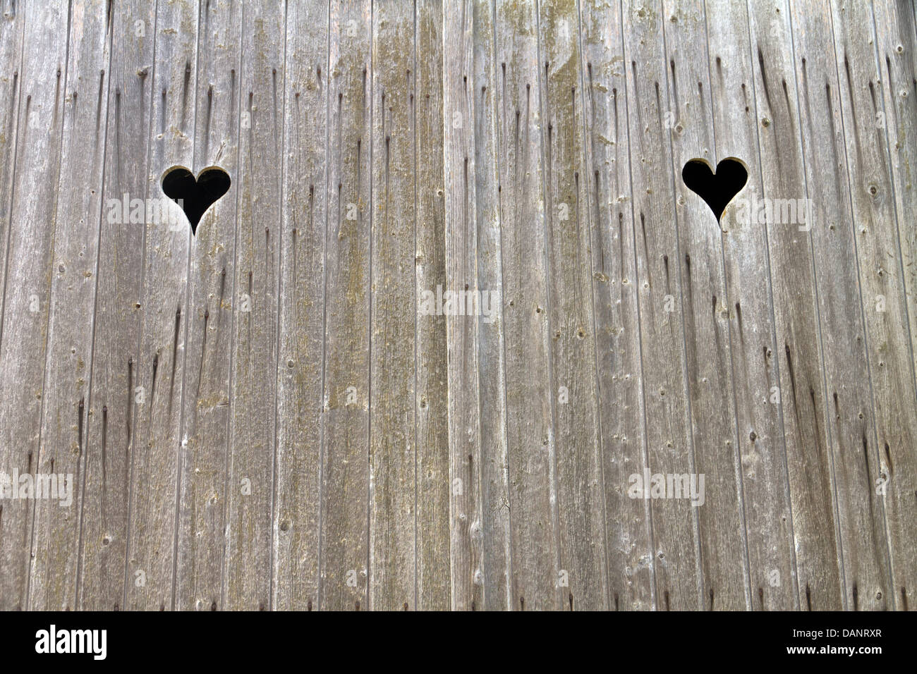 two hearts in wood Stock Photo