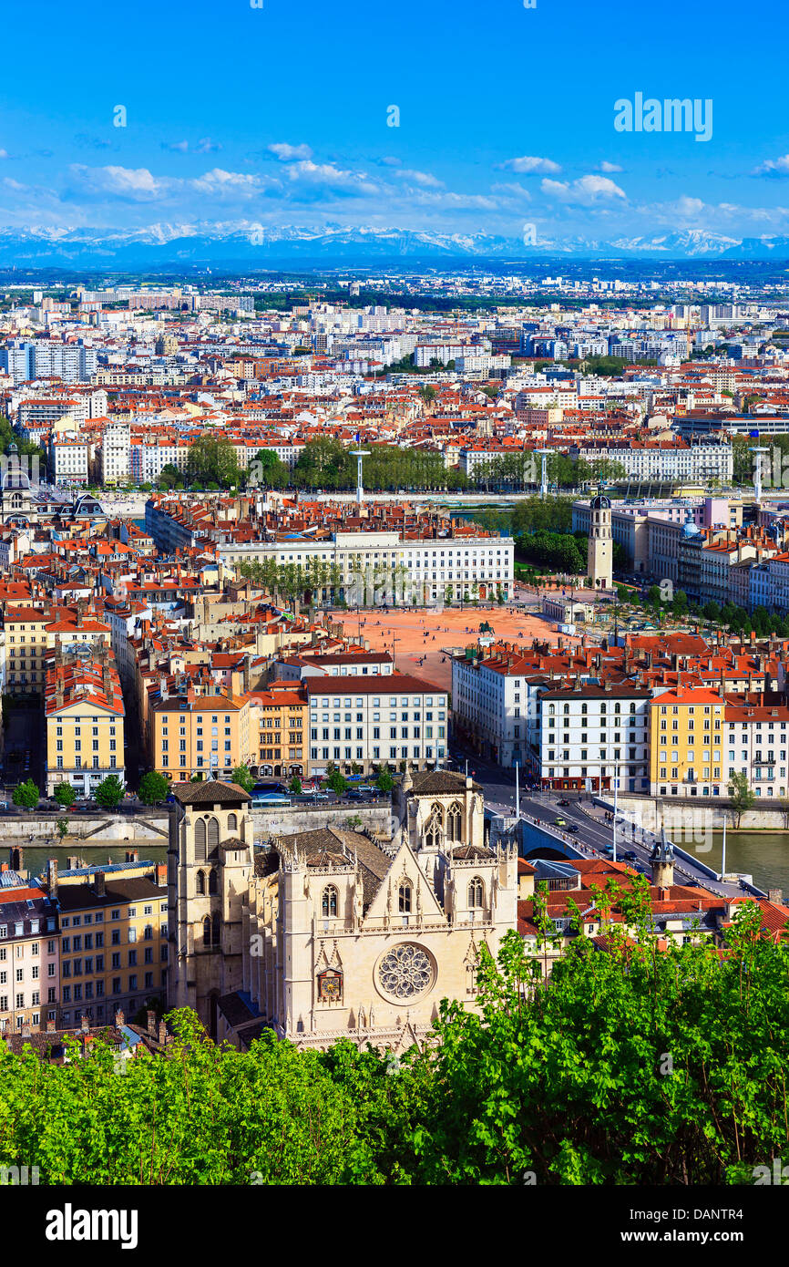 Aerial view of Lyon city, France Stock Photo