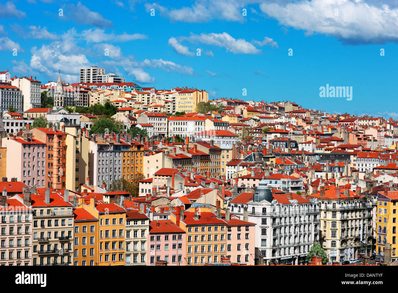 view of Lyon city with blue sky, France Stock Photo