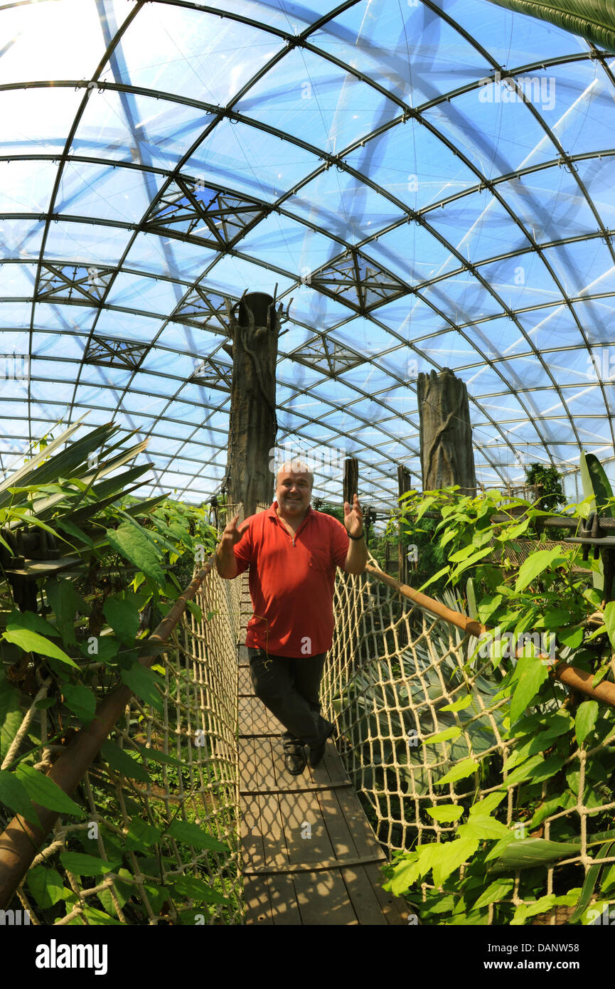 Director Dr. Joerg Junhold stands on a platform in Gondwanaland at the zoo  in Leipzig, Germany, 3 June 2011. The zoo has an ongoing project with six  areas where visitors and scientists