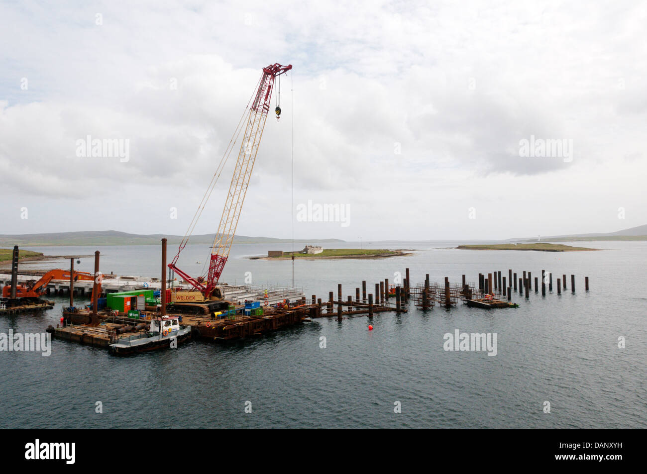Development of a new pier at Copland's Dock, Sromness, Orkney. Stock Photo