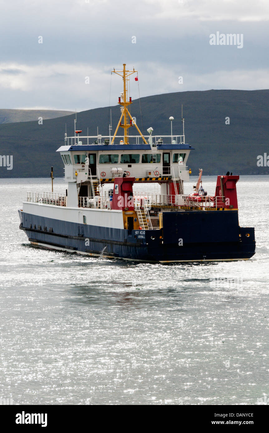 MV Hoy Head vehicle ferry, operated by Orkney Ferries, leaving Houton on Mainland for Lyness on Hoy, Orkney. Stock Photo