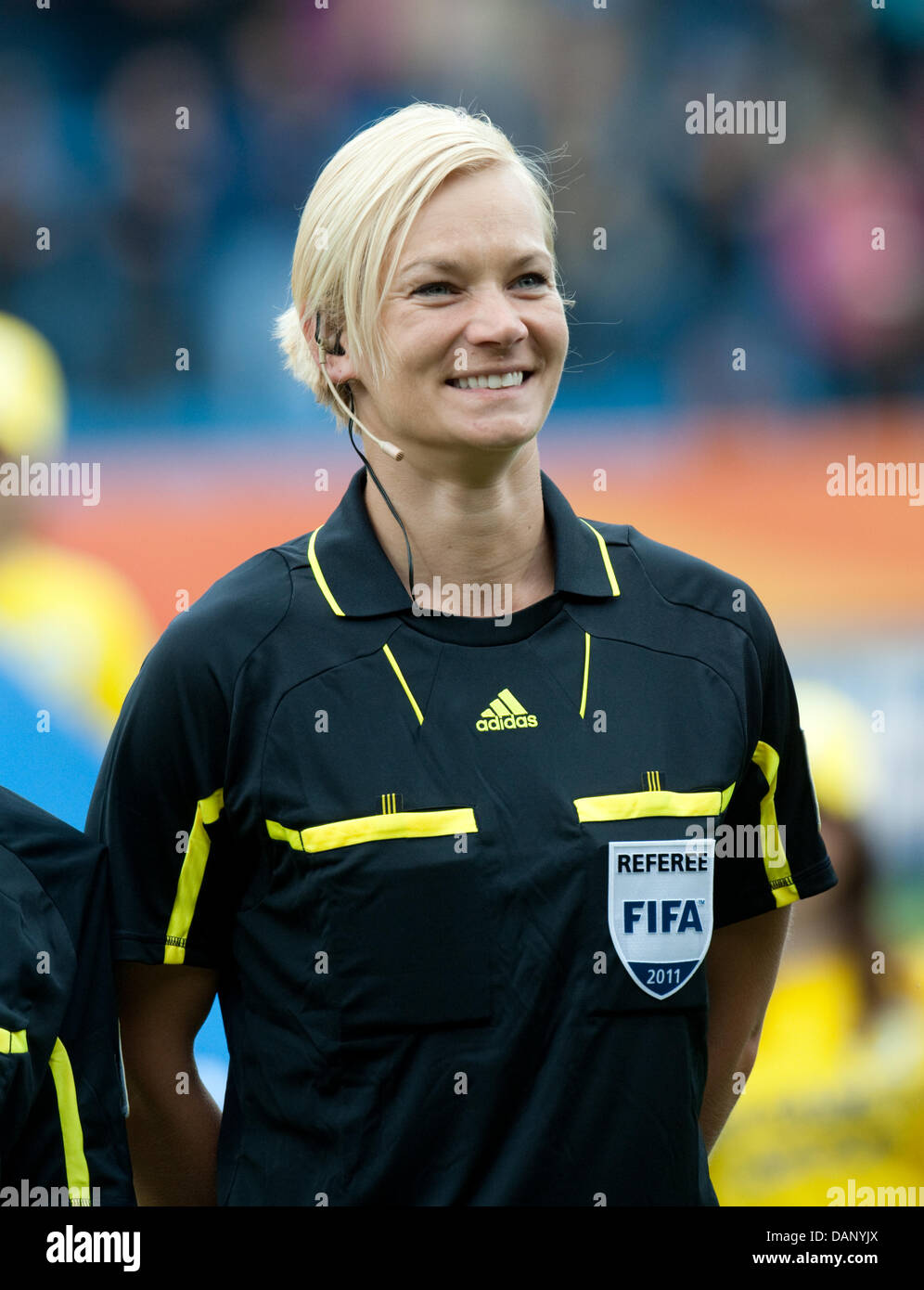 A file picture taken on 3 July 2011 shows soccer referee Bibiana Steinhaus during a FIFA Women's World Cup match of Australia versus Ecuatorial Guinea in Bochum, Germany. Steinhaus will be referee in the finale of the world cup on 15 July 2011. The German soccer union's head of the referee commission, Fandel, stated that the DFB was proud and happy about the nomination. Steinhaus w Stock Photo