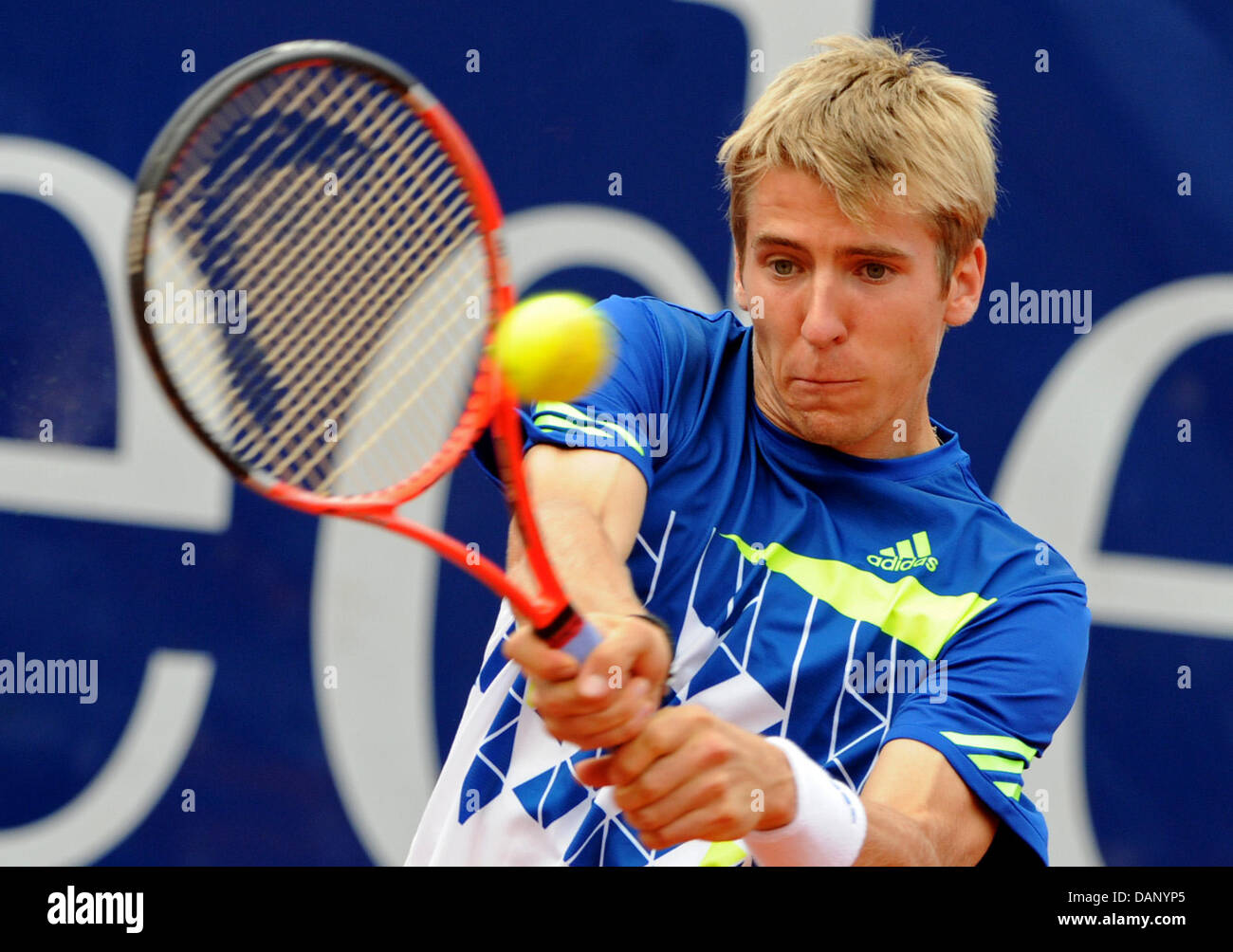Cedrik-Marcel Stebe from Germany plays during the quarter-finale match in  the ATP tennis tournament against Andujar from Spain at Weissenhof in  Stuttgart, Germany, 15 July 2011. Ferrero won in two sets by