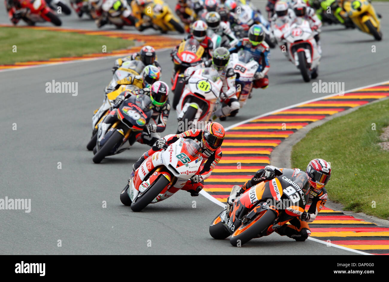 Spanish Suter driver Marc Marquez is followed by German Kalex driver ...