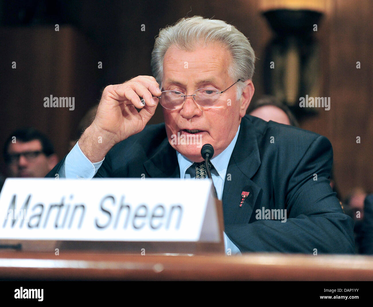 Actor Martin Sheen testifies during a hearing before the United States Senate Committee on the Judiciary Subcommittee on Crime and Terrorism on 'Drug and Veterans Treatment Courts: Seeking Cost-Effective Solutions for Protecting Public Safety and Reducing Recidivism' in Washington, USA, on July 19, 2011. Photo: Ron Sachs/CNP Stock Photo