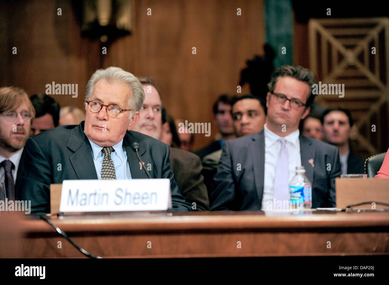 Actor Martin Sheen (L) testifies during a hearing before the United States Senate Committee on the Judiciary Subcommittee on Crime and Terrorism on 'Drug and Veterans Treatment Courts: Seeking Cost-Effective Solutions for Protecting Public Safety and Reducing Recidivism' in Washington, D.C. on Tuesday, July 19, 2011. Actor Matthew Perry looks on from right. Photo: Ron Sachs/CNP Stock Photo