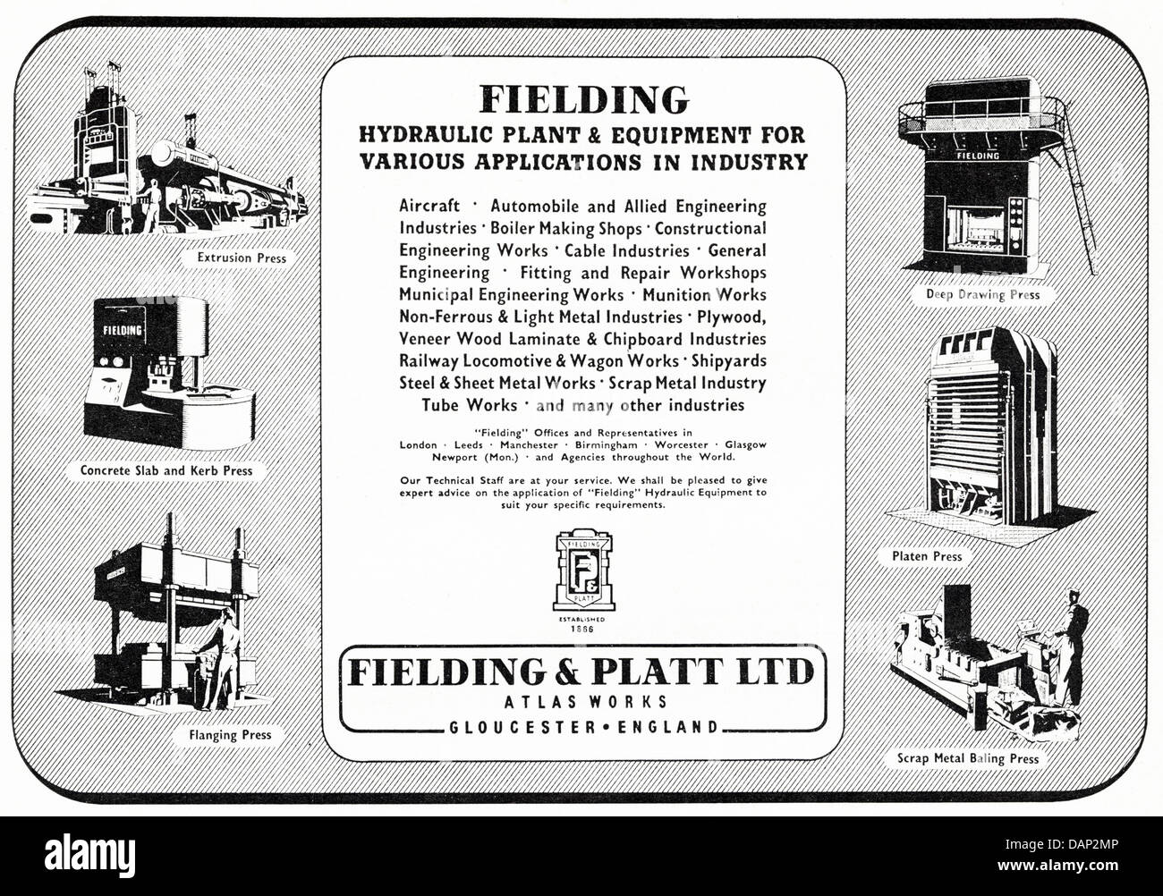 Advert for hydraulic plant & equipment by Fielding & Platt Ltd Atlas