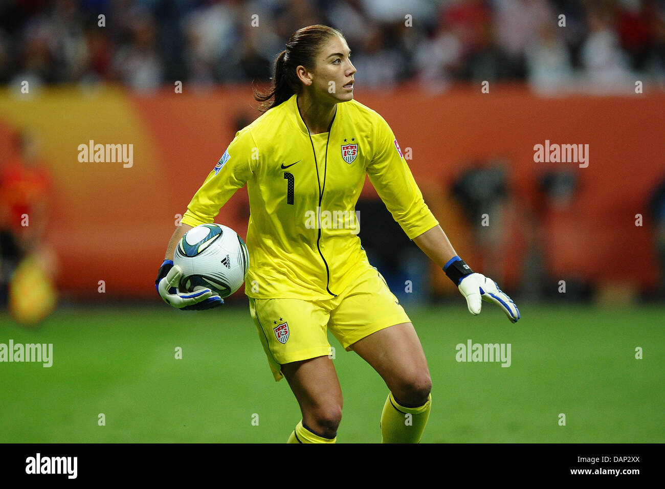 Goalkeeper of the US national soccer team Hope Solo is pictured during the final match of the FIFA Women's World Cup in Frankfurt Main, Germany, 17 July 2011. Photo: Revierfoto Stock Photo