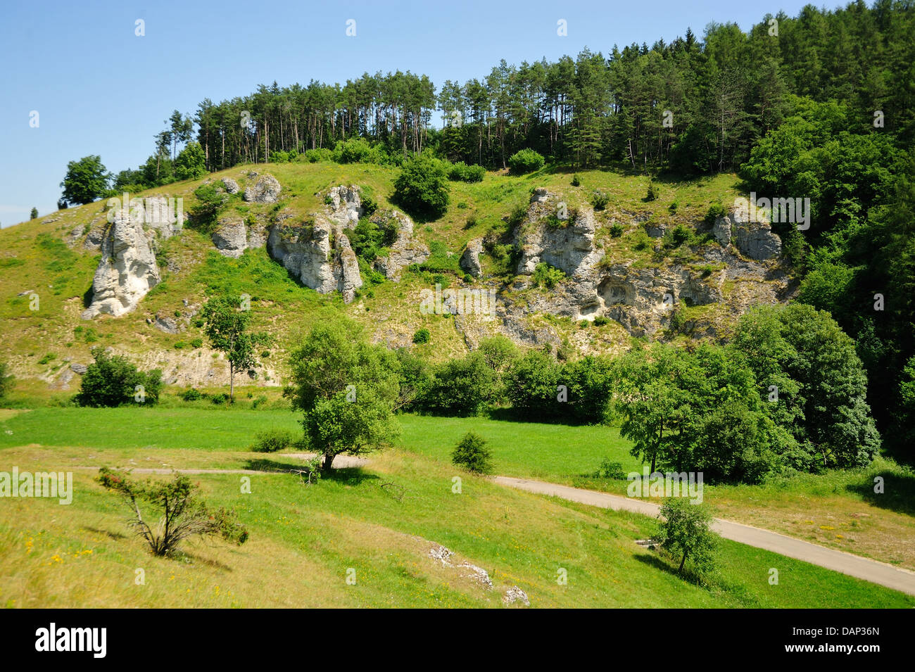 Felsformationen im Dossinger Tal • Ostalbkreis, Baden-Württemberg, Deutschland Stock Photo