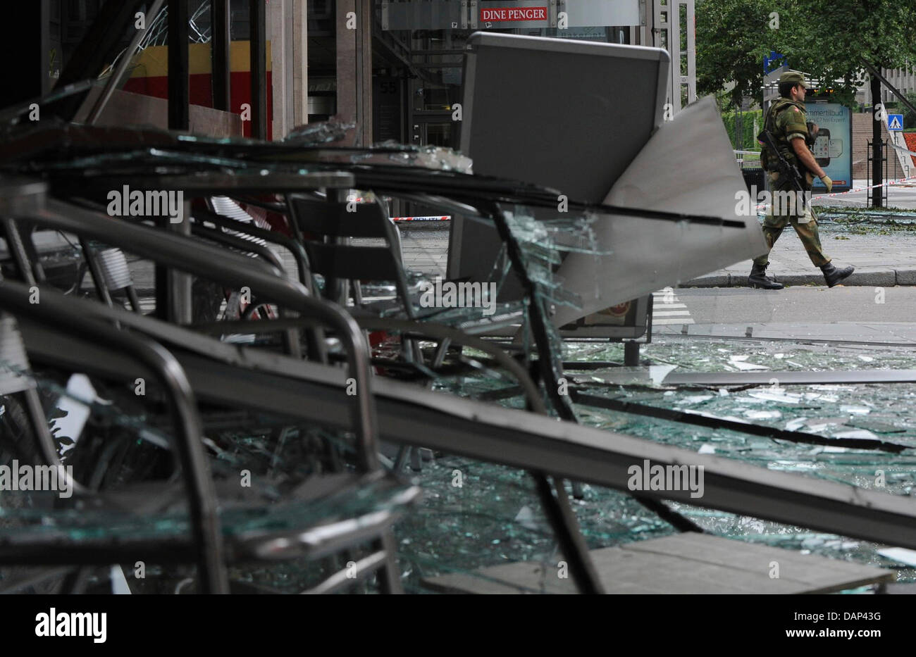 Broken fragments lie in the city center of Oslo, Norway, 23 July 2011 ...