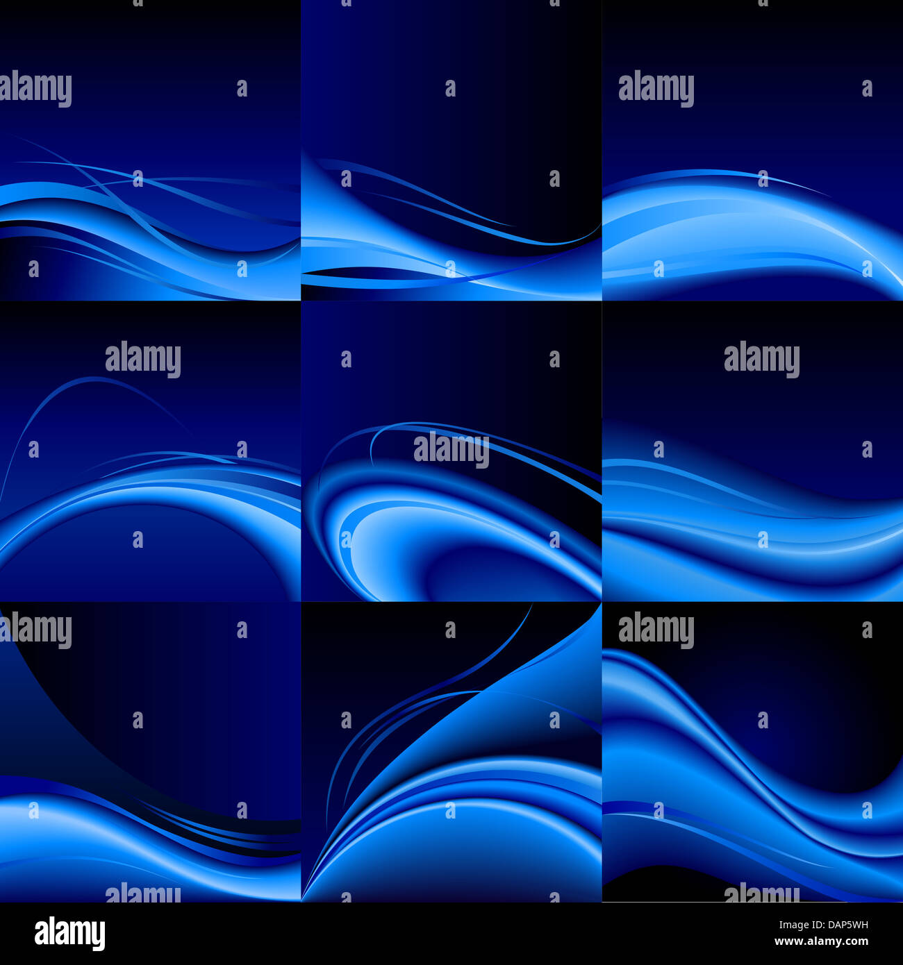 Abstract set of blue waves background. Illustration on black Stock ...
