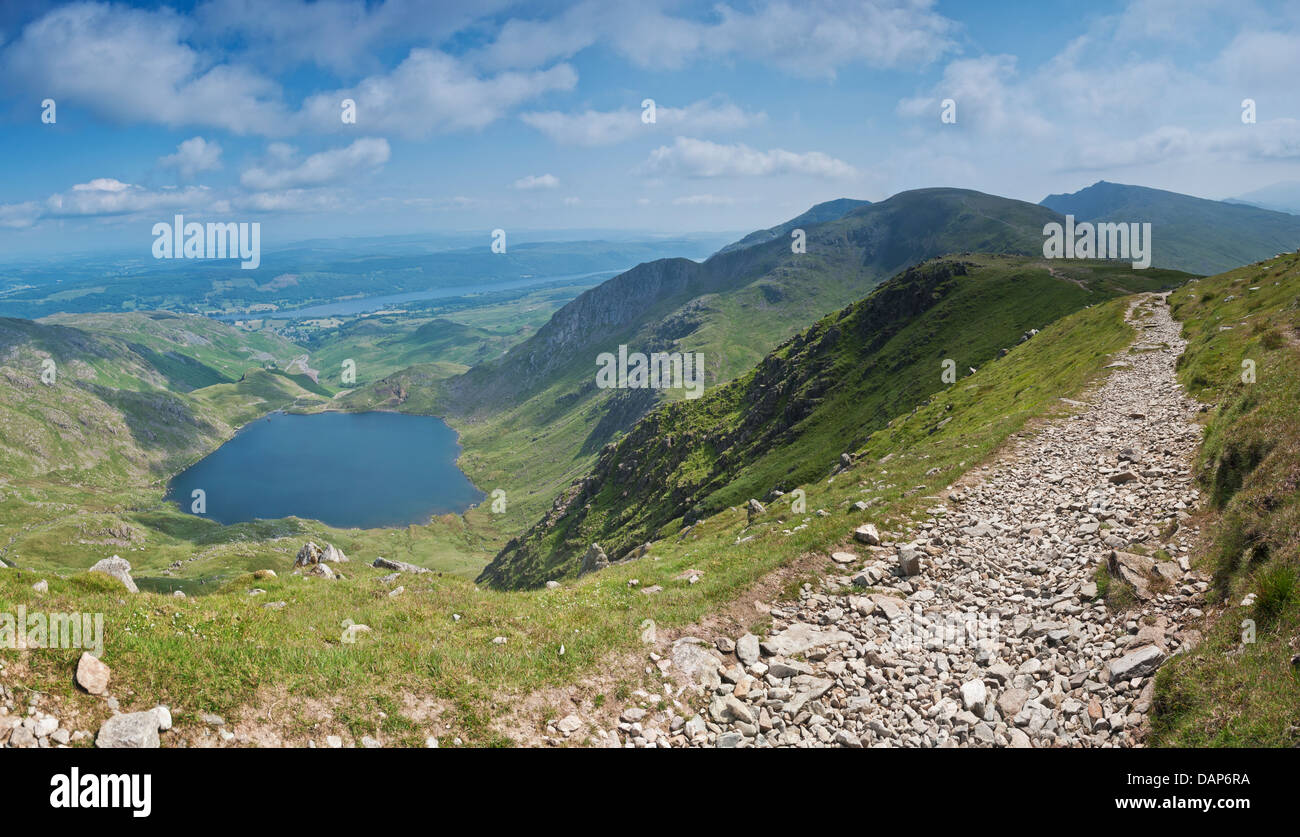 View of Coniston Lake, Fells and Levers Water from How Crags on Swirl How Stock Photo