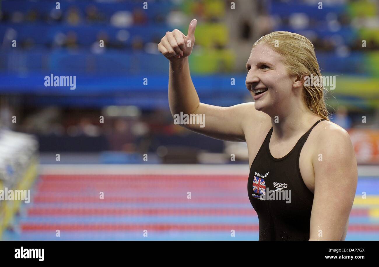 Swimmer Rebecca Adlington of Great Briton celebrates after winning the ...