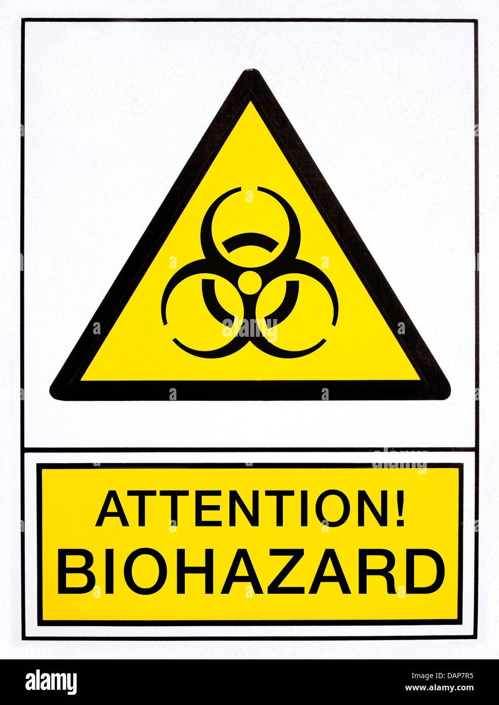 Attention biohazard signal, in english language Stock Photo