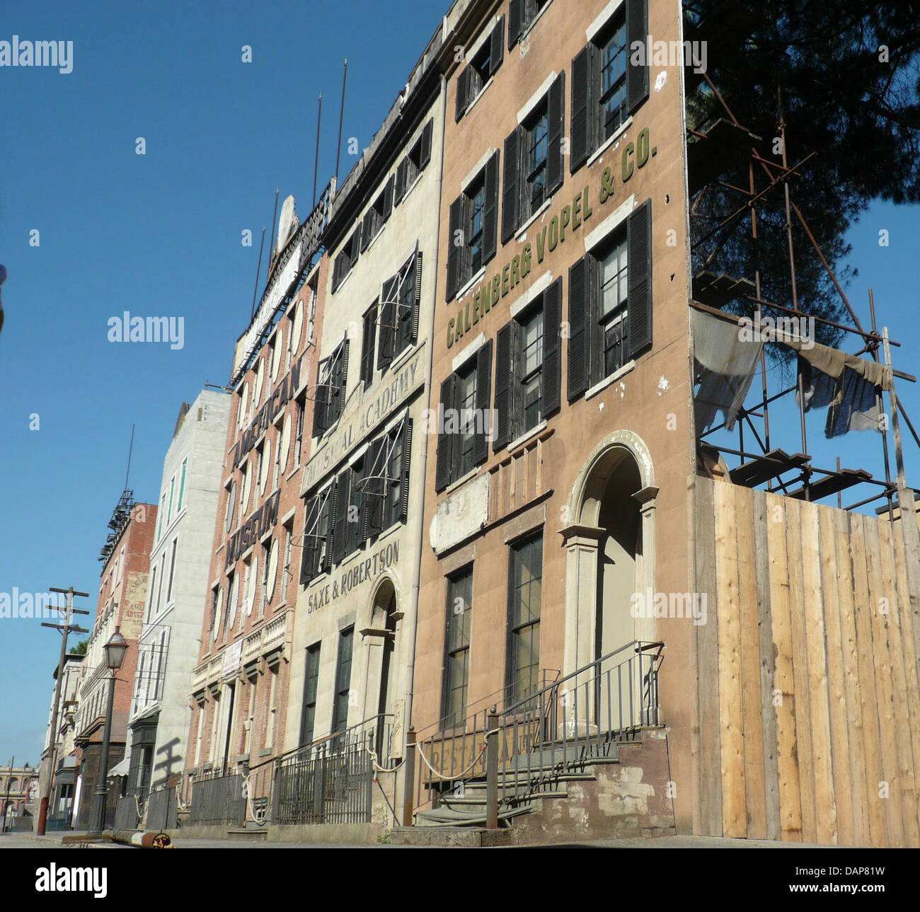 Sets of 'Broadway', which were used in the filming of Martin Scorcese's film 'Gangs of New York', stand in the film city 'Cinecitta' in Rome, Italy, 11 July 2011. At the film city, that was founded in the 1950's, many illustrious locations reconstructed out of wood and fiberglass. The sets are still used in smaller productions and are accessible to visitors during tours. Photo: Mon Stock Photo