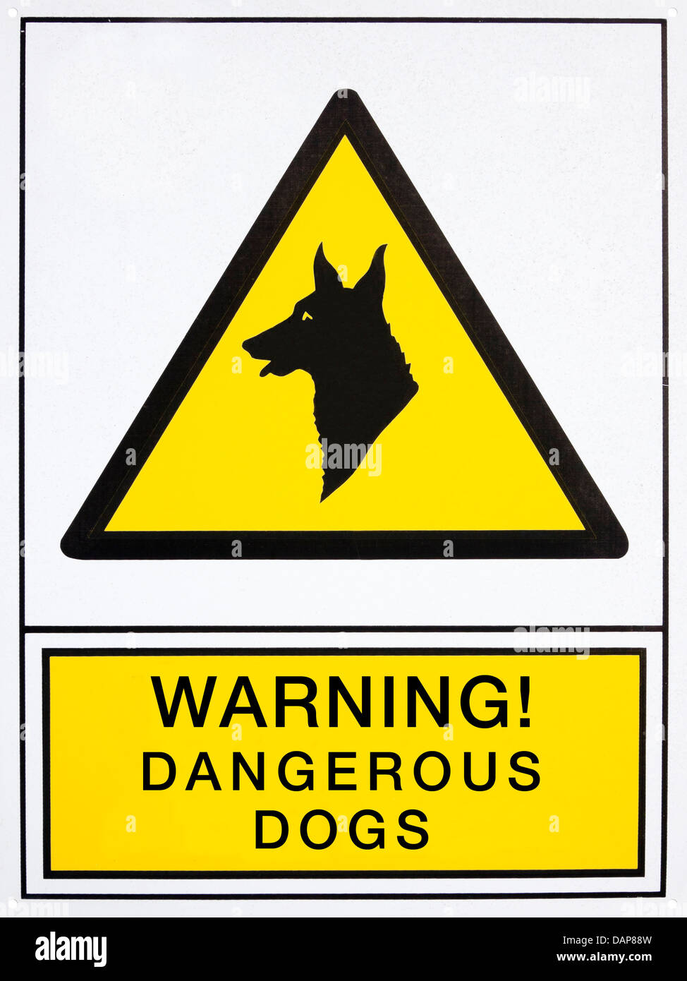 Warning! dangerous dogs signal in english language Stock Photo Alamy