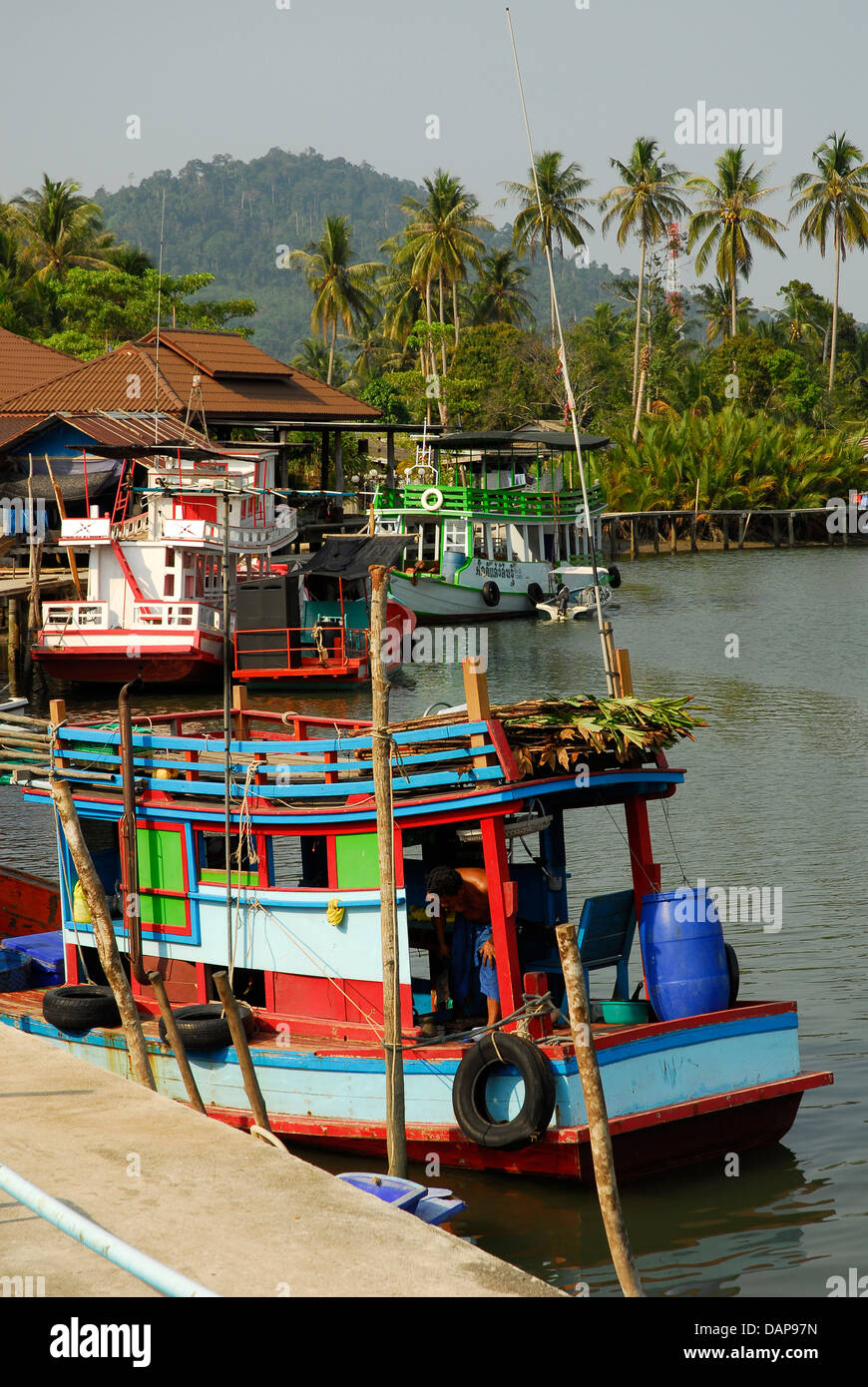 Thailand, Fishing boat moored at Salak Phet bay Stock Photo
