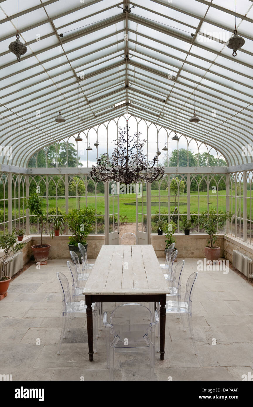 Glass conservatory of Gloucestershire country estate Stock Photo