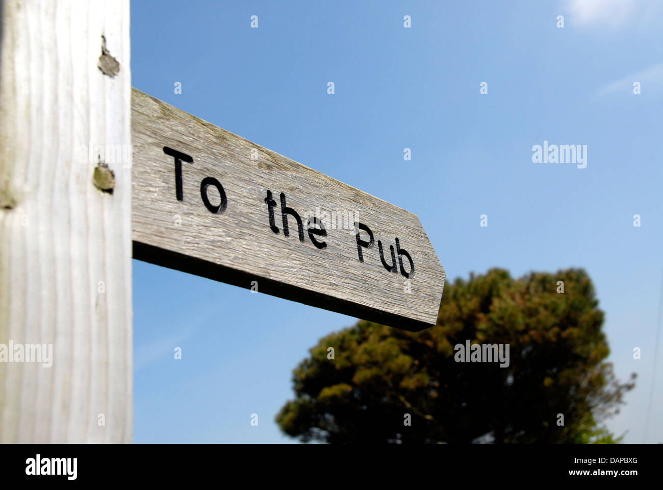 To the Pub sign on South Downs Way in Sussex countryside, England UK Stock Photo