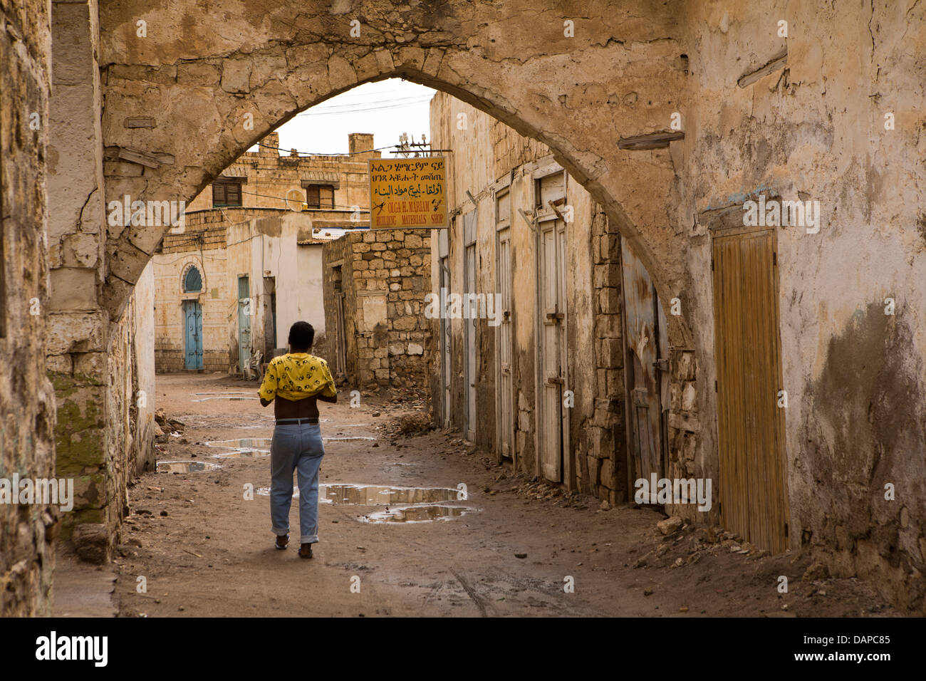 Africa, Eritrea, Massawa, Old Town, building materials shop amongst