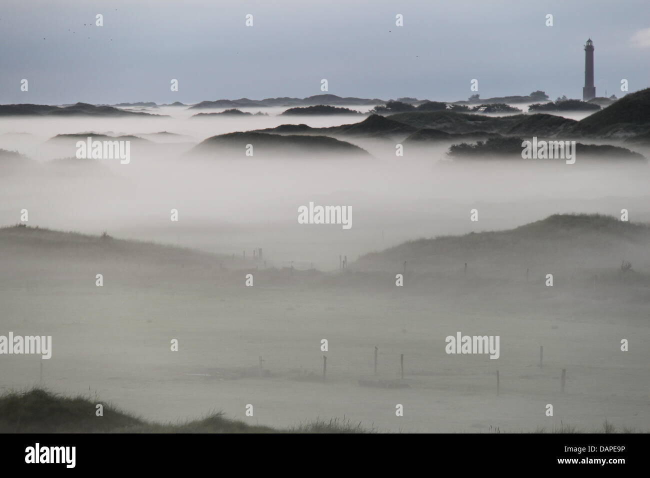Waft of mist cover the landscape on the East Frisian island of Norderney, Germany, 13 August 2011. Photo: Str Stock Photo