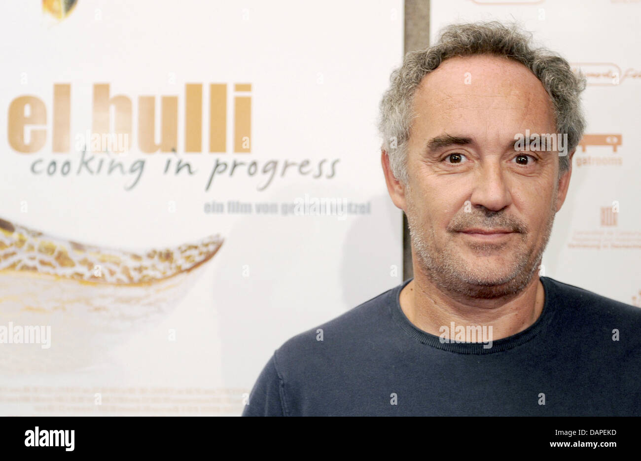 Spanish three-star chef Ferran Adria arrives to the premiere of the film 'El Bulli - Cooking In Progress' at the Hackesche Hoefe in Berlin, Germany, 15 August 2011. The documentary deals with the working life of the cooks and chefs who worked in the restaurant of the same title, which was known for its molecular gastronomy and closed down on 30 July this year. The film will start i Stock Photo