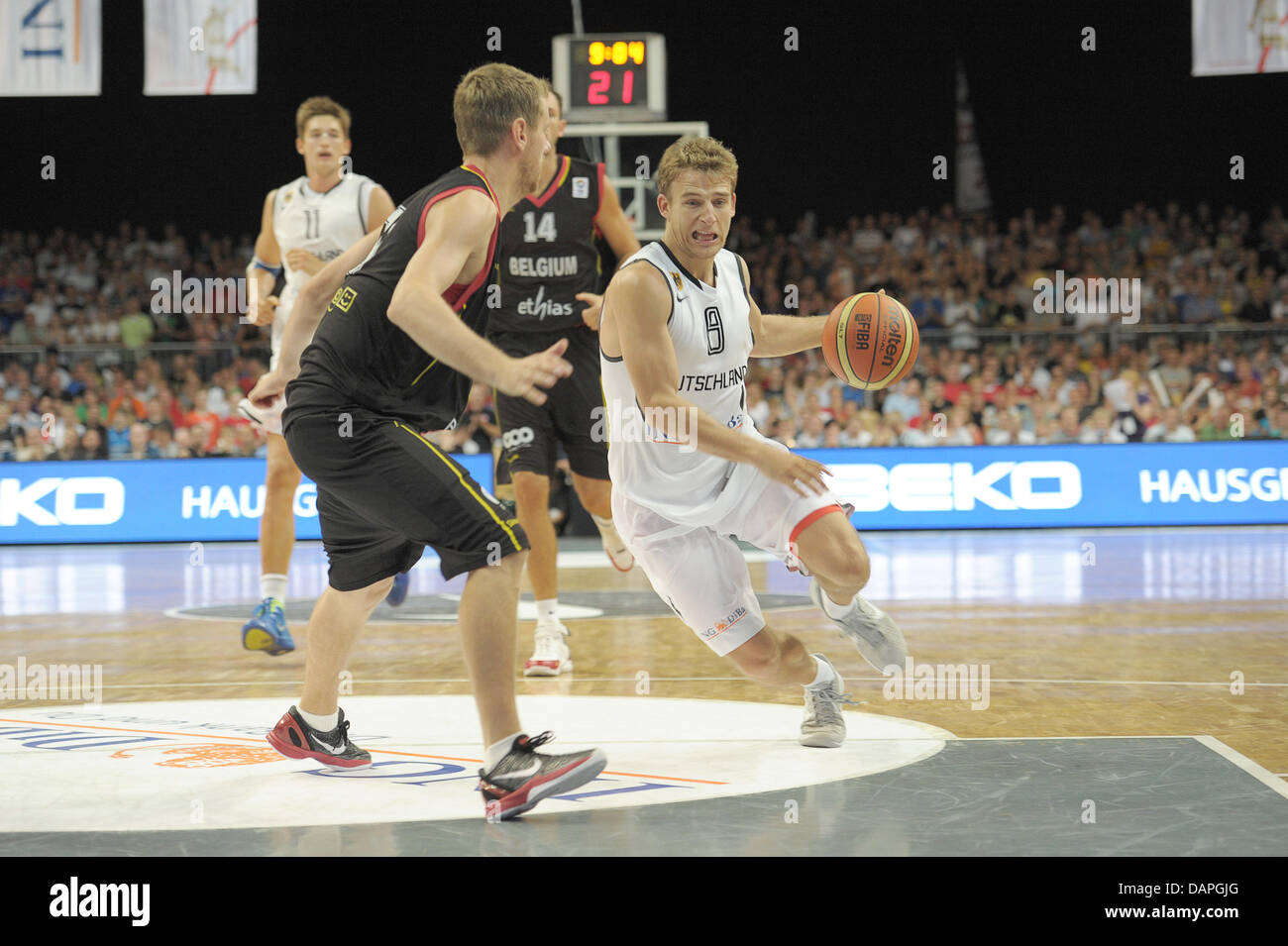 German basketball player Dirk Nowitzki in action during the Basketball  Supercup 2011 match between Germany and