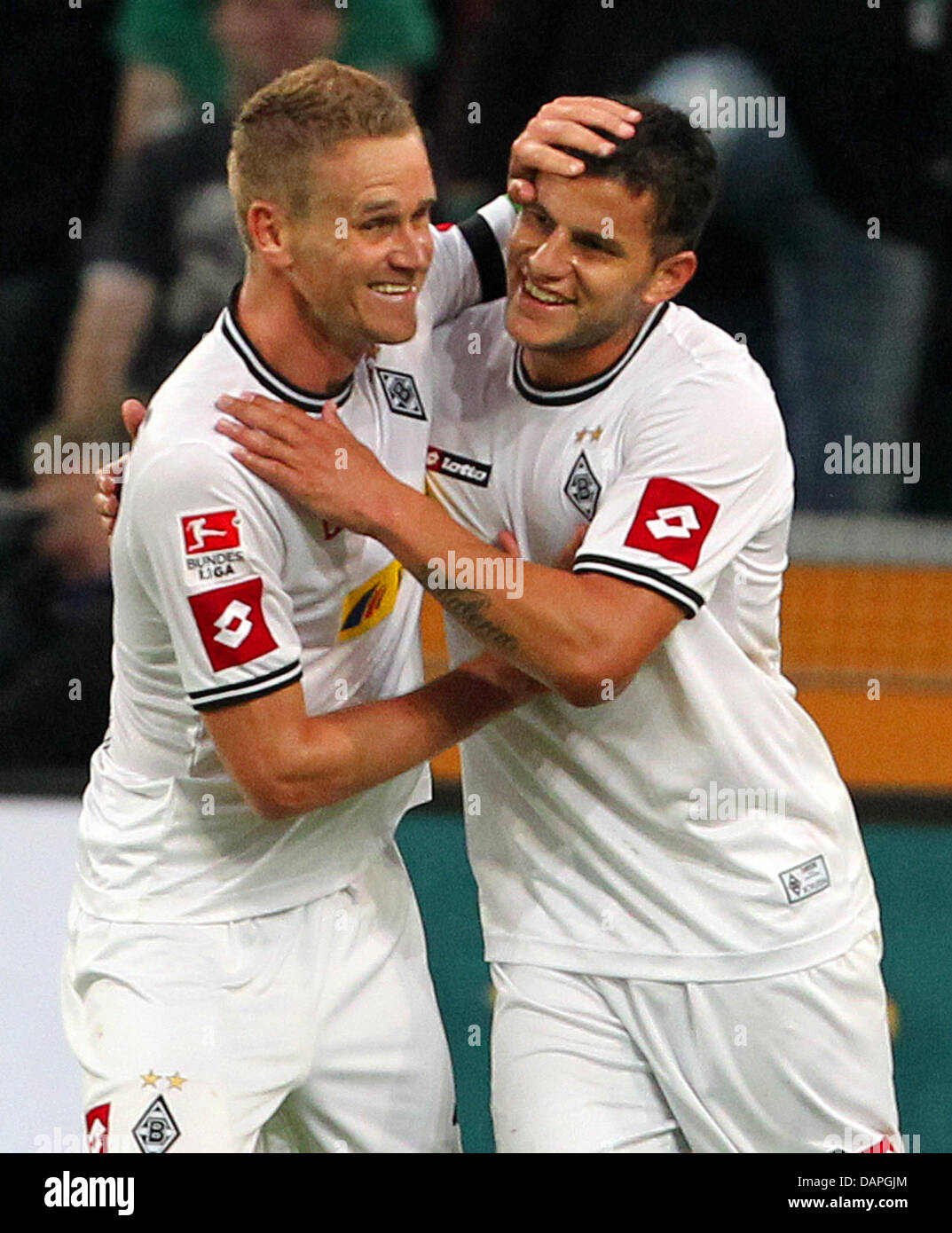 Moenchengladbach's Filip Daems (L) cheers with his teammate Raul ...