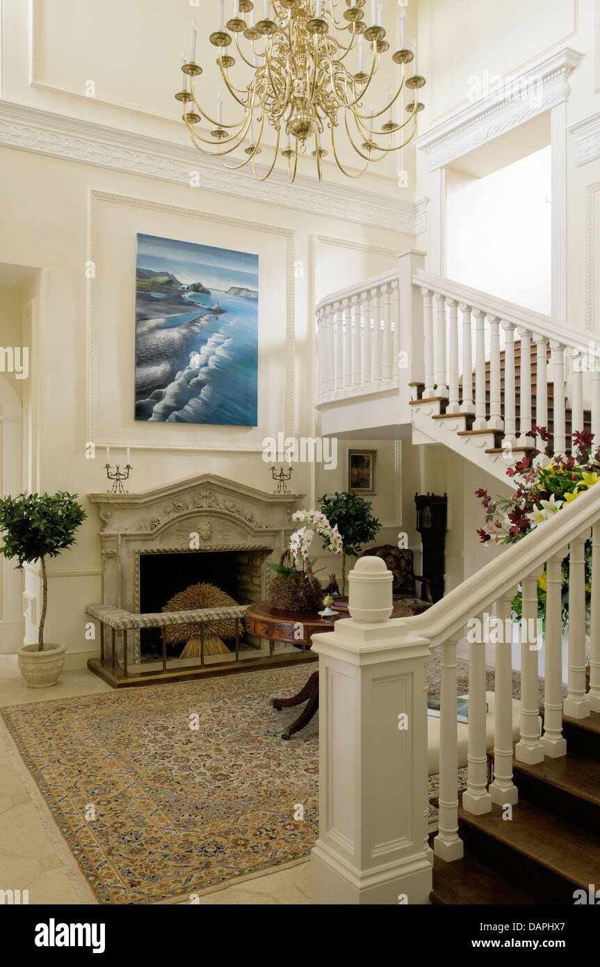 Staircase in entrance hall of English country house Ampney Park, 17th century English manor Stock Photo