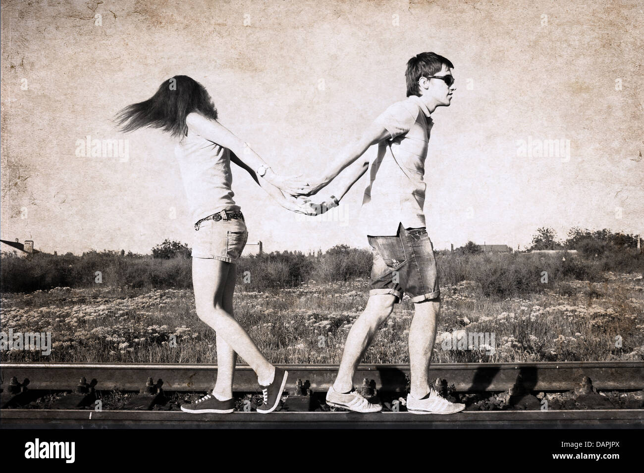 artwork in retro style, difficulties in relationships Stock Photo