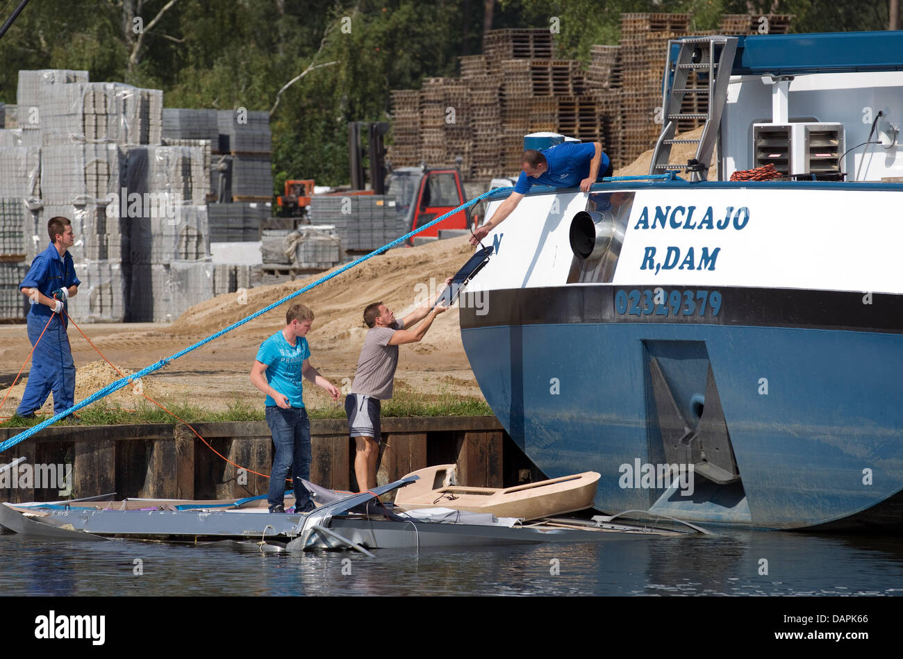 The cut off driving cab of a tank vessel is pulled out of the water of