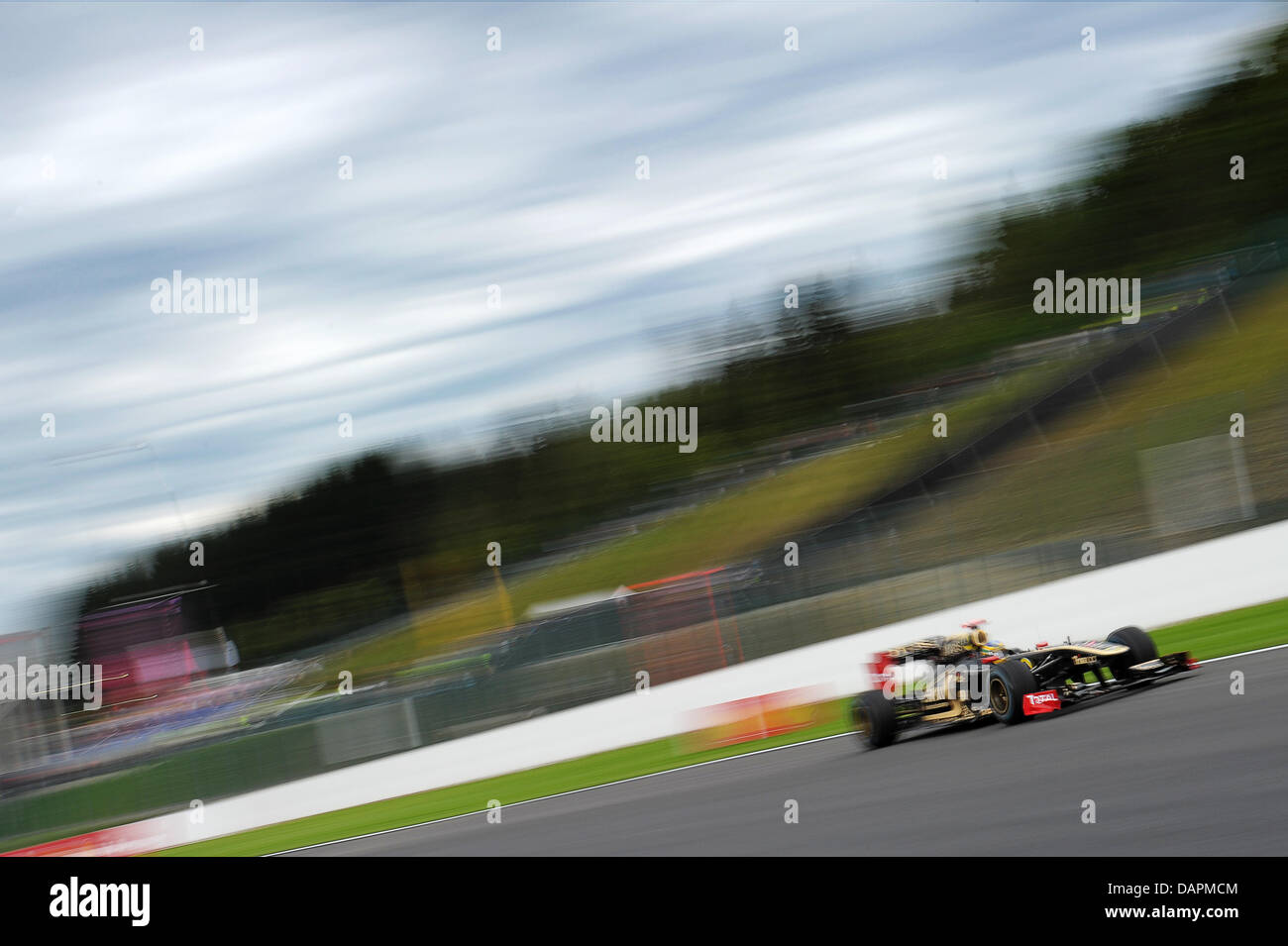 Brazilian Formula One driver Bruno Senna of Lotus Renault steers his