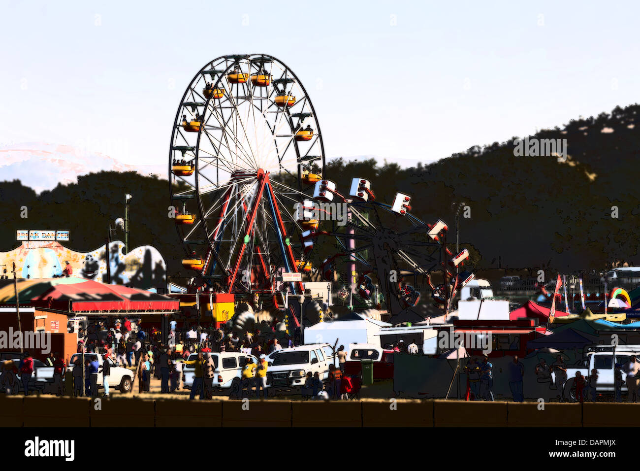Colorful Amusement Park Illustration with Large Ferris Wheel Stock ...