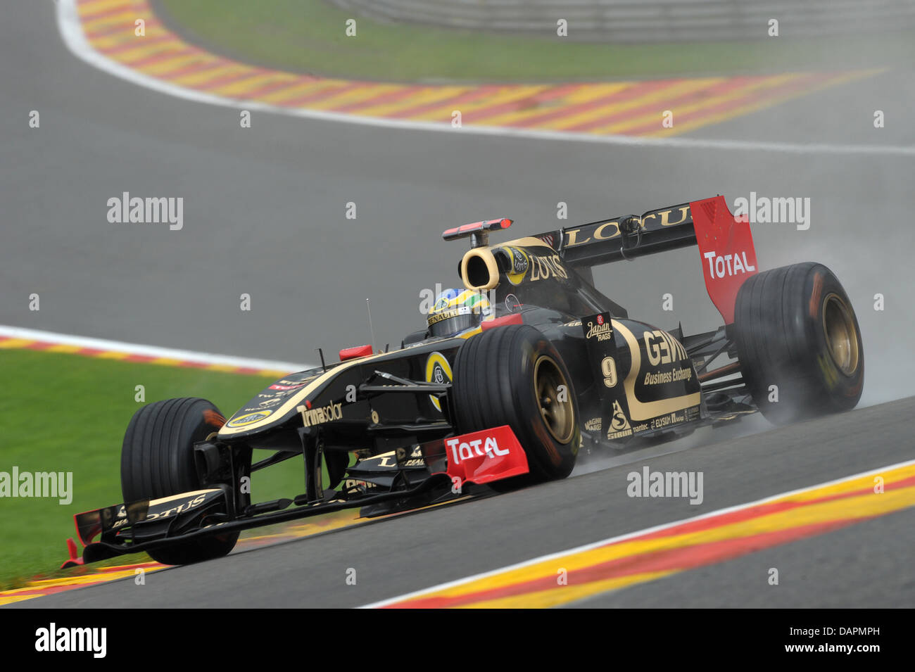 Brazilian Formula One driver Bruno Senna of Lotus Renault steers his