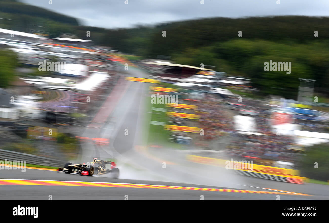 Brazilian Formula One driver Bruno Senna of Lotus Renault steers his