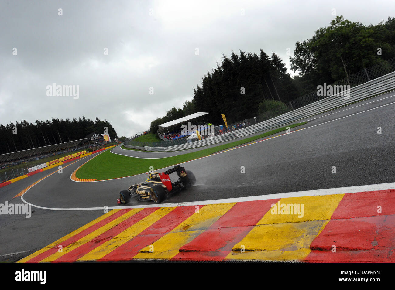 Brazilian Formula One driver Bruno Senna of Lotus Renault steers his