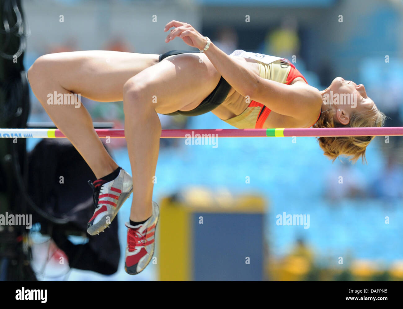 Jennifer Oeser of Germany competes in High Jump event of the Heptathlon competition at the 13th IAAF World Championships in Athletics, in Daegu, Republic of Korea, 29 August 2011. Photo: Rainer Jensen dpa  +++(c) dpa - Bildfunk+++ Stock Photo