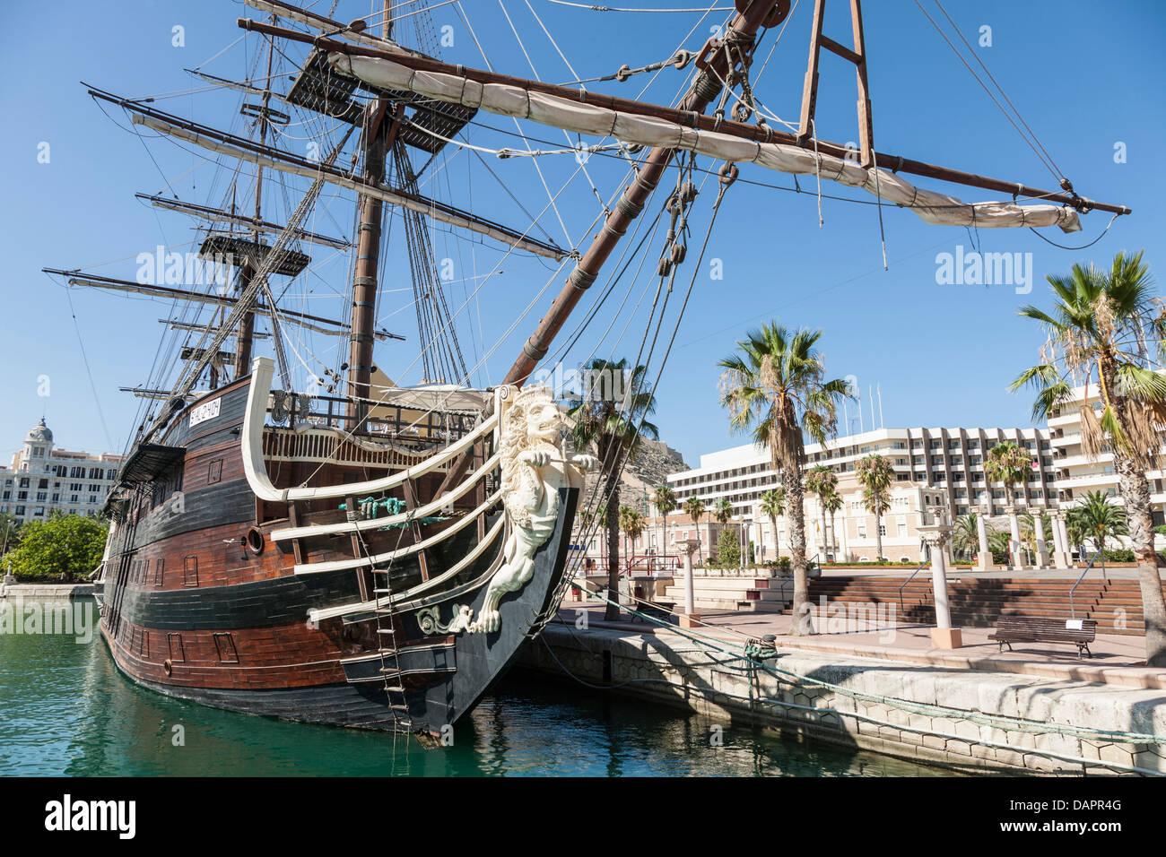 Beautiful replica of the Santisima Trinidad in the harbor of Alicante Stock Photo