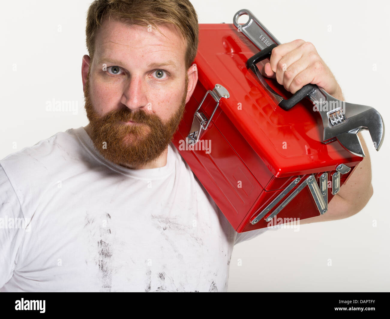 Mechanic / handyman / janitor with spanner Stock Photo