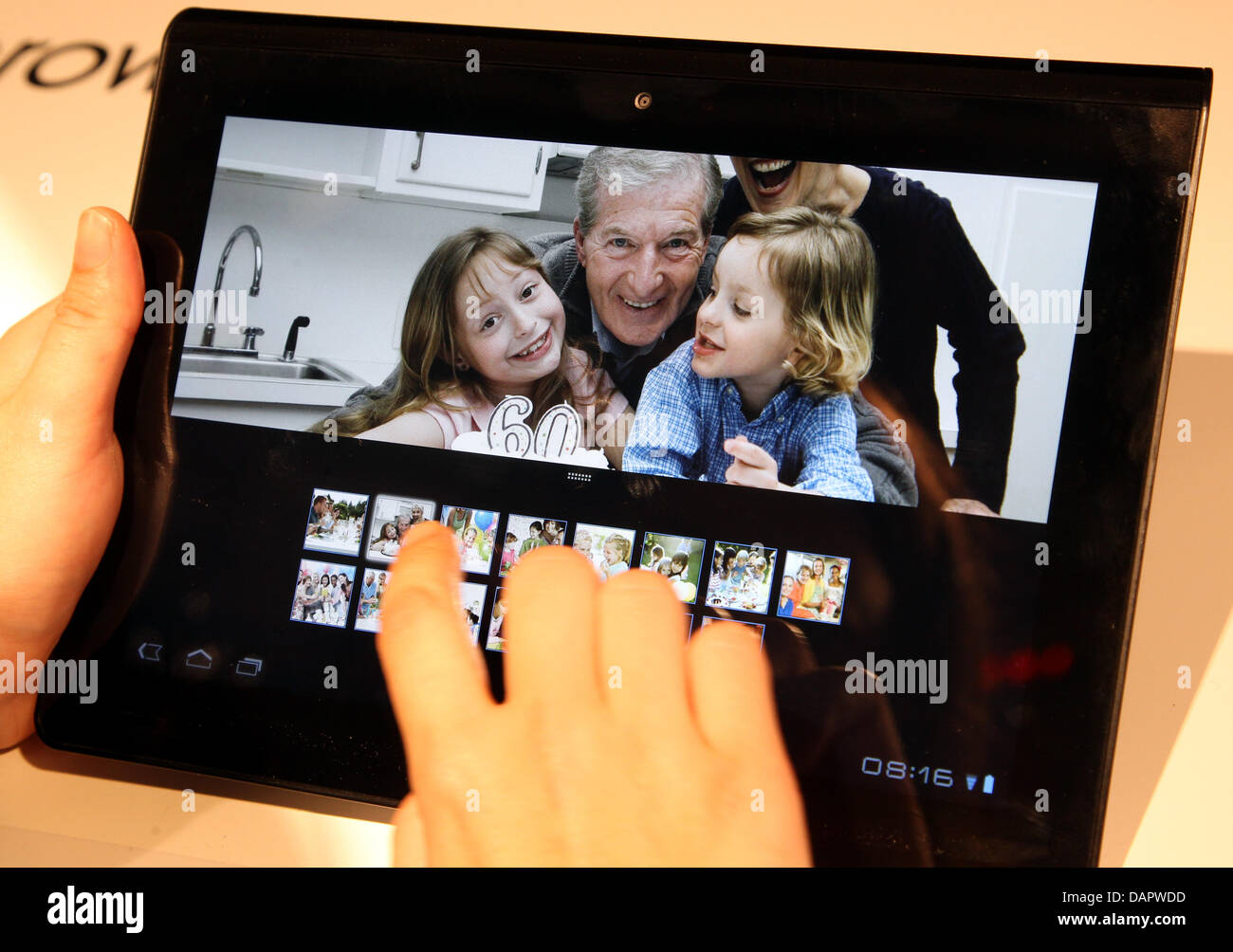 A hostess presents Sony's the new tablet computer at the trade fair for consumer electronics and home appliance IFA in Berlin, Germany, 01 September 2011. The IFA will open doors from 2 September 2011 to 7 September 2011. PHOTO: WOLFGANG KUMM Stock Photo