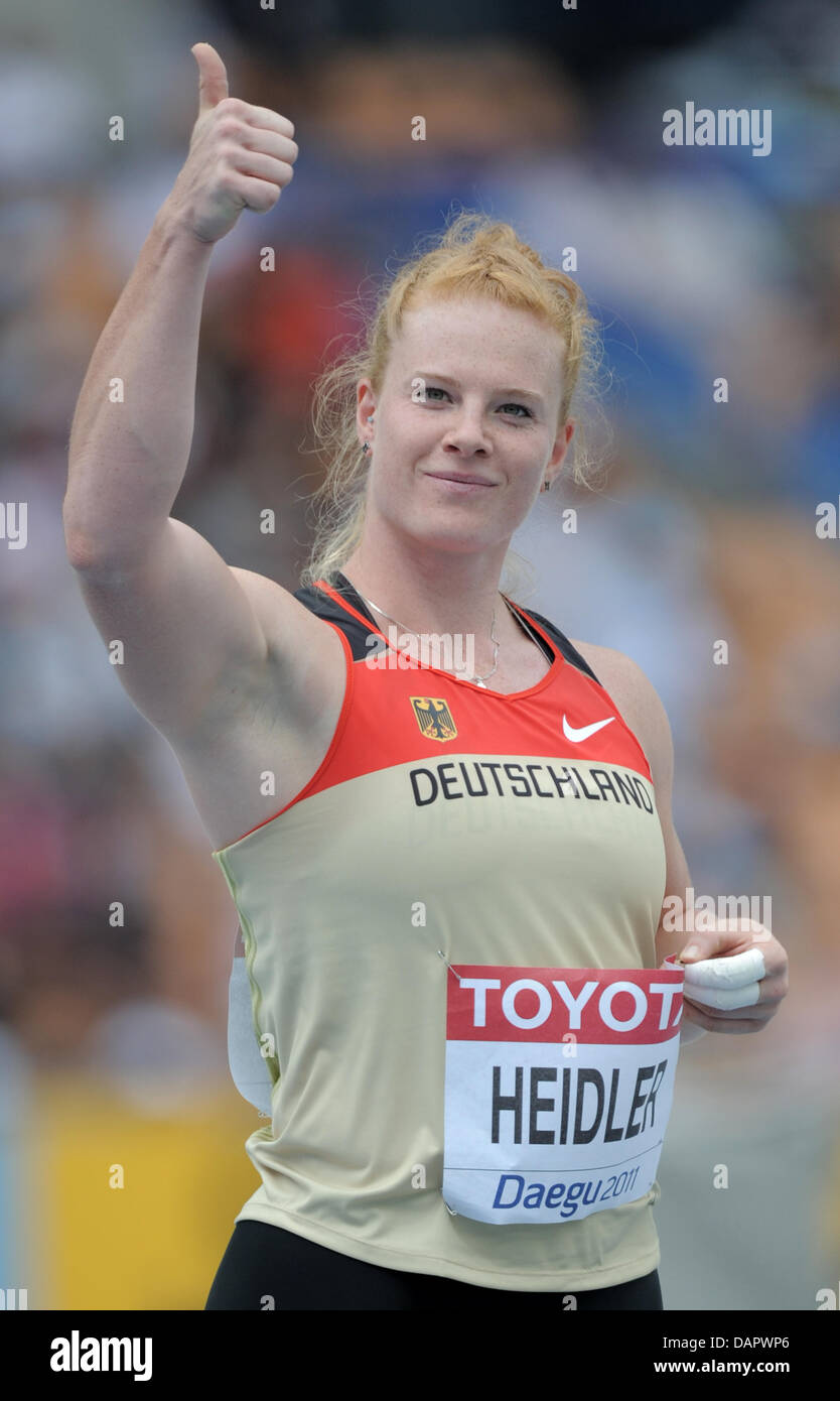 Betty Heidler of Germany react in the women's Hammer Throw